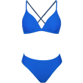 Miniatyrbillede 4 af 5: WJSMBikini Set til kvinder Todelt badedragt V-hals lavtaljet krydsryg selvbindende spaghettistropper Cobalt Blue L