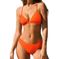 Miniatyrbilde 1 av 5: WJSMBikinisett for kvinner todelt badedrakt V-hals lav midje kryssrygg selvbindende spaghettistropper Tiger Orange M