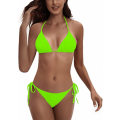 Miniatyrbillede 3 af 6: WJSM Dame 2-delt badedragt Halter String Bikini Justerbar badedragt med polstring Fluorescent Green L