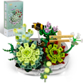 Miniatyrbild 1 av 6: Mini-tegel Succulent Växt Byggset, 389 st DIY Simulerande Växt Ekologi Samling Byggleksak, Bukett Set Presenter för Vuxna, Barn