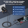 Miniatyrbild 2 av 8: USB-C till Multiladdningskabel, USAMS 100W 4FT 5A Typ C till Typ C Snabbladdningskabel med LED-display 5-i-1 C/A till C/Micro/IP Synkroniseringsladdningsadapter Black 2m