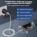 Miniatyrbild 2 av 8: USB-C till Multiladdningskabel, USAMS 100W 4FT 5A Typ C till Typ C Snabbladdningskabel med LED-display 5-i-1 C/A till C/Micro/IP Synkroniseringsladdningsadapter White 2m