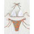 Pikkukuva 3 / 7: WJSM Naisten Halter-solmiosivut Kolmiobikinit Sarja korkea Leikkaus 2-osainen Bikini Uimapuku Uimapuku Allover Print M