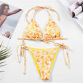 Miniatyrbild 5 av 7: Bikini Set för Kvinnor, Triangel Badkläder, Bandage String Tanga Yellow M