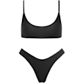 Miniatyrbillede 1 af 4: WJSM Kvinders Trekant Bikini Smocked Teksturerede Scoop Frillet Print Rynket Elastisk Badetøj Todelt Badetøj Black L