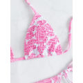 Miniatyrbild 3 av 6: WJSM Dam Badkläder Kvinnor Halterneck Slipsida Triangel Bikini Set Hög Skuren 2 Delad Bikini Baddräkt Pink C XL