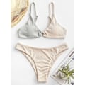 Pikkukuva 6 / 6: WJSM Naisten Ribattu O-rengas String Bikini Uimapuku Cheeky Thong Uima-asu Kaksiosainen Uimapuku Grey-111 L