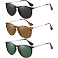 Pikkukuva 1 / 6: Aurinkolasit Naisille Miehille Vintage Polaroid Retro Aurinkolasit Naisille Aurinkolasit Pyöreä Klassinen UV-suoja Black & Leopard & Dark Green
