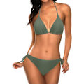 Pikkukuva 1 / 5: WJSMWomen Kolmiobikinit Halterneuleilla Kaksi Osainen Seksikäs Uimapuku Narmakan Solmittava Sivuilla Light Army Green M