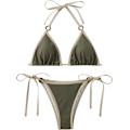 Pikkukuva 1 / 6: WJSM Naisten Halter-solmiosivut Kolmiobikinit Sarja korkea Leikkaus 2-osainen Bikini Uimapuku Uimapuku Ring Army Green M