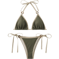 Pikkukuva 1 / 6: WJSM Naisten Halter-solmiosivut Kolmiobikinit Sarja korkea Leikkaus 2-osainen Bikini Uimapuku Uimapuku Ring Army Green S