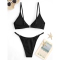 Pikkukuva 3 / 7: WJSM Naisten Ribattu O-rengas String Bikini Uimapuku Cheeky Thong Uima-asu Kaksiosainen Uimapuku 338-black XL