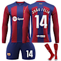 Miniatyrbillede 1 af 2: 23-24 Barcelonas hjemmebane Langærmet fodboldtrøje Børnefodboldsæt No.14 Joao Felix 22