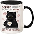 Miniatyrbillede 1 af 4: Sort Kattekrus, Kaffe Stavet Baglæns Er Eeffoc Krus, Katteelsker Kaffe Krus 11oz, Sjove Katte Nyhedsggaver Til Kvinder Mænd, Keramisk Tekop Til Kaffe, Te Style 2
