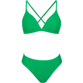 Miniatyrbillede 4 af 5: WJSMBikini Set til kvinder Todelt badedragt V-hals lavtaljet krydsryg selvbindende spaghettistropper Lime Green XL