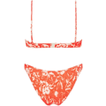 Miniatyrbillede 2 af 8: WJSM Dame Trekant Bikini Smocked Tekstureret Scoop Flæset Print Ruched Elastisk Badedragt Todelt Badedragt Red S