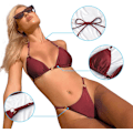 Pikkukuva 7 / 9: WJSMSexy Bikinit naisille 2-osainen bikinit Spagettihihnat Uimapuvut Yksivärinen Uimapuku Kolmio Uimapuku Wine Red M