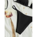 Miniatyrbild 4 av 7: WJSM Dam Badkläder Kvinnor Halterneck Slipsida Triangel Bikini Set Hög Skuren 2 Delad Bikini Baddräkt Ribbed Black XL