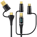 Miniatyrbild 1 av 8: USB-C till Multiladdningskabel, USAMS 100W 4FT 5A Typ C till Typ C Snabbladdningskabel med LED-display 5-i-1 C/A till C/Micro/IP Synkroniseringsladdningsadapter Black 2m