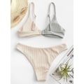 Pikkukuva 4 / 6: WJSM Naisten Ribattu O-rengas String Bikini Uimapuku Cheeky Thong Uima-asu Kaksiosainen Uimapuku Grey-11 M