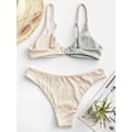 Pikkukuva 4 / 6: WJSM Naisten Ribattu O-rengas String Bikini Uimapuku Cheeky Thong Uima-asu Kaksiosainen Uimapuku Grey-111 L