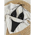 Pikkukuva 2 / 7: WJSM Naisten Halter-solmiosivut Kolmiobikinit Sarja korkea Leikkaus 2-osainen Bikini Uimapuku Uimapuku Ribbed Black L