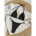 Pikkukuva 2 / 7: WJSM Naisten Halter-solmiosivut Kolmiobikinit Sarja korkea Leikkaus 2-osainen Bikini Uimapuku Uimapuku Ribbed Black XL