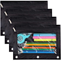 Miniatyrbillede 1 af 7: Blyantpose 3 Ring, Lynlås Blyantposer Etui Binder Kosmetikpose Sort 4 Pak 4Black