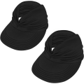 Pikkukuva 1 / 7: Naisten aurinkolippalakit UV-suojalla, leveälieriset kesähatut poninhännällä 2 Pack Black
