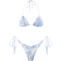 Miniatyrbillede 1 af 3: WJSM Dame Trekantet Bikini String Badetøj Print Binde Smocked Ruched Todelt Badedragt Sæt Light Blue M