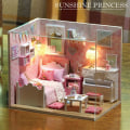 Pikkukuva 2 / 5: DIY-Nukkekodit Miniatyyrinukkekodit Puulelut Lapsille Syntymäpäivälahja Pink