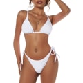 Miniatyrbild 1 av 6: WJSM Kvinnors Triangelbikini Blommig Stringbikini Set Tvådelad Baddräkt 1-white XL