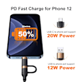 Miniatyrbilde 3 av 7: USB-C Multi Rask Ladingskabel PD 60W Nylonflettet Kabel 4-i-1 3A USB/C til Type C/Telefon Rask Synkronisering Laderadapter 1,2 meter