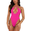 Pikkukuva 1 / 7: WJSM Naisten seksikäs ristikkäinen halterneck-uimapuku leikattu selkämyksellinen monokini-uimapuku Soft Hot Pink XL