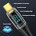 Miniatyrbild 3 av 8: USB-C till Multiladdningskabel, USAMS 100W 4FT 5A Typ C till Typ C Snabbladdningskabel med LED-display 5-i-1 C/A till C/Micro/IP Synkroniseringsladdningsadapter Black 2m