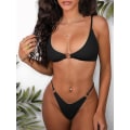 Miniatyrbild 2 av 7: WJSM Ribbad O-ring String Bikini Badkläder Cheeky Trosa Baddräkt Två Delar 338-black XL