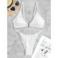 Miniatyrbild 4 av 7: WJSM Dam Ribbade O-Ring String Bikini Badkläder Cheeky Trosa Baddräkt Två Delar 338_white M