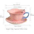 Miniatyrbild 2 av 7: Blommiga tekoppar med fat, söt kaffemugg i keramik för kvinnor, tebjudning, Cappuccino Latte Mjölk Pink