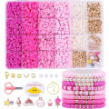 Miniatyrbillede 1 af 7: 3500 stk. Rosa Lerbeads Kit til Armbåndsfremstilling, Polymer Heishi Beads til Smykkefremstilling, Venskabsarmbånds Kit til Piger og Voksne, Spacer Perle Pink
