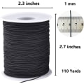 Miniatyrbillede 2 af 7: Elastisk Snøre til Armbånd, 1 mm x 110 Yards Robust Strækbar Elastisk Snøre til Smykkefremstilling, Halskæder, Perlebroderi - Sort Black and White