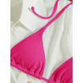 Pikkukuva 3 / 7: WJSM Naisten Halter-solmiosivut Kolmiobikinit Sarja korkea Leikkaus 2-osainen Bikini Uimapuku Uimapuku Hot Pink Solid S
