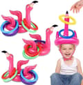 Uppblåsbar flamingo poolringkastningsspel för barn, poolparty ringkastningsspel [D]