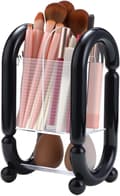 Makeup Brush Holder, Cosmetic Organizer with Multiple Compartments in Plastic for Countertop for Makeup Brushes, Powder Puffs, Eyeliners, Lip Gloss (Black)