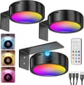 Wall Lamp - Wireless LED - Picture Frame Light - Wall Light - USB Rechargeable - 3-Piece Set - With Remote Control - Battery Operated - Spotlight - Black