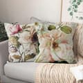 Miniatyrbilde 2 av 6: sett med 4 vintage rosemønstrede beige sofaputer, laget av vaskbart polyester-linstoff - ya01 (Fww)