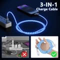 Miniatyrbilde 6 av 7: 3-i-1 LED-lysende flytende multi-iPhone-laderkabel, Lightning/Type C/Micro USB bil RGB glødende koblingsledning (2M blå)