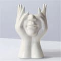 Huvudvas för kvinnor - Vit keramisk ansiktskruka skulptur för modern heminredning, konst för bordsskivan inomhus och utomhus