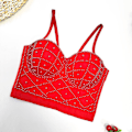 Miniatyrbild 3 av 5: Utsökta pärlor Rhinestone Cropped Toppar Dam Bustier Vit Linne Rave Festival Club Party Topp Underkläder Camis red 38C