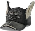 Doberman Ørehatt Distressed Denim Baseballcap med Posisjonerbare Doberman-ører Y2k Ragged Style Solhatt svart black