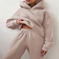 Miniatyrbild 1 av 5: Dam höst/vinter hoodie set, enfärgad, casual mode, sportbyxor med fleece hoodie set skin colour L